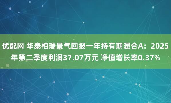 优配网 华泰柏瑞景气回报一年持有期混合A：2025年第二季度利润37.07万元 净值增长率0.37%