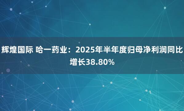 辉煌国际 哈一药业：2025年半年度归母净利润同比增长38.80%